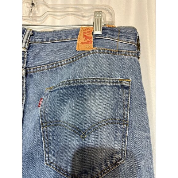 Levis Mens Light Wash Button-Fly Distressed Straight-Leg Jeans - Picture 7 of 9